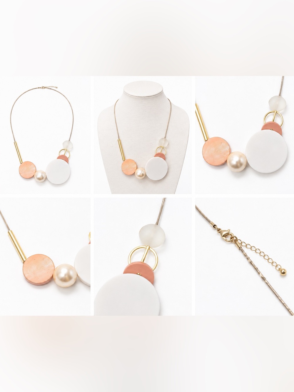 Modern Geometric White & Peach Necklace
